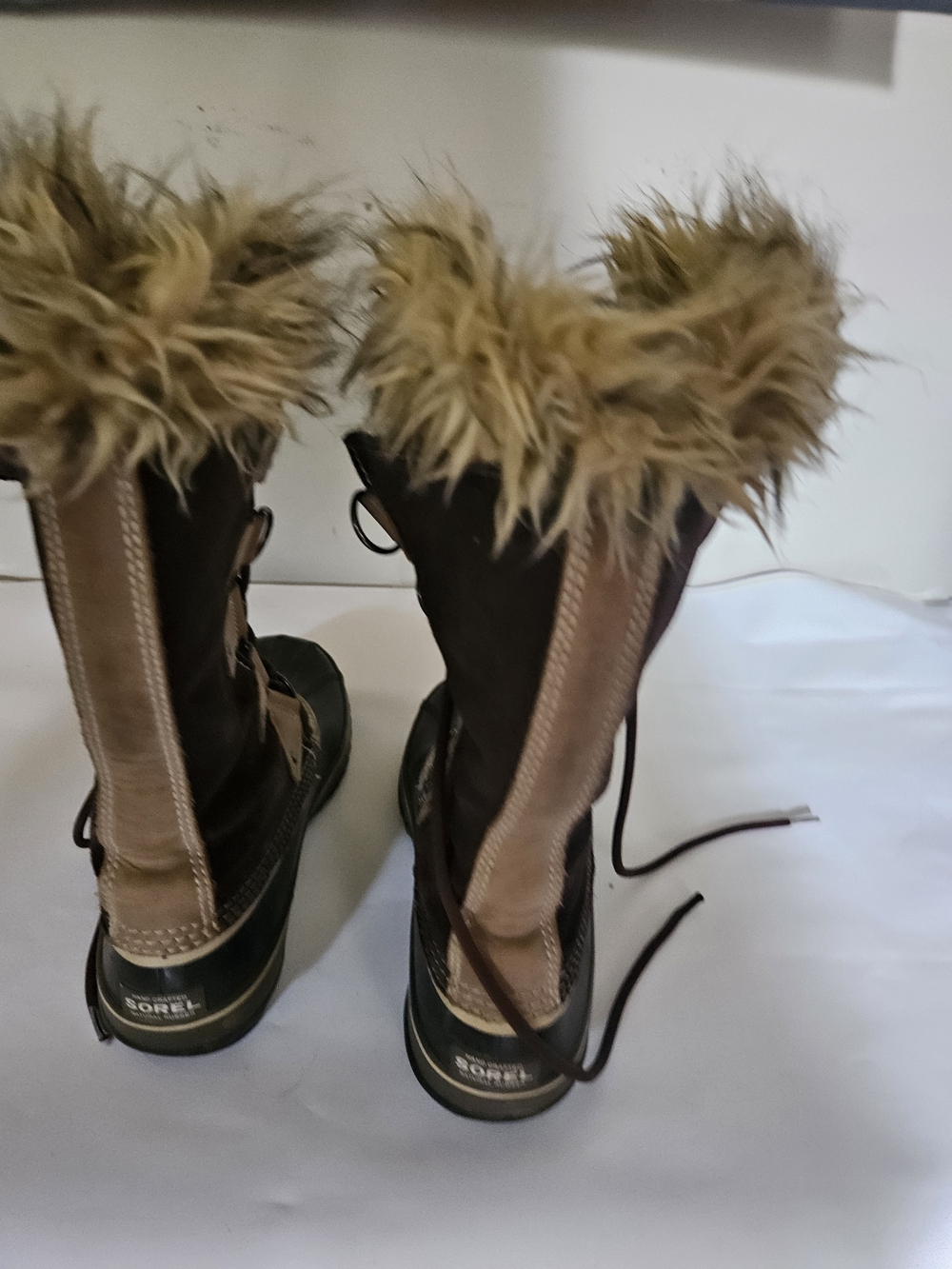 Sorel Brown Lace-Up Faux-Fur Trim Winter Booties